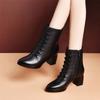 Chunky Wool Boots Women Fashion PU Leather Pointed Toe Ankle Black Boots Ladies Dress Office Shoes Woman Pumps Footwear