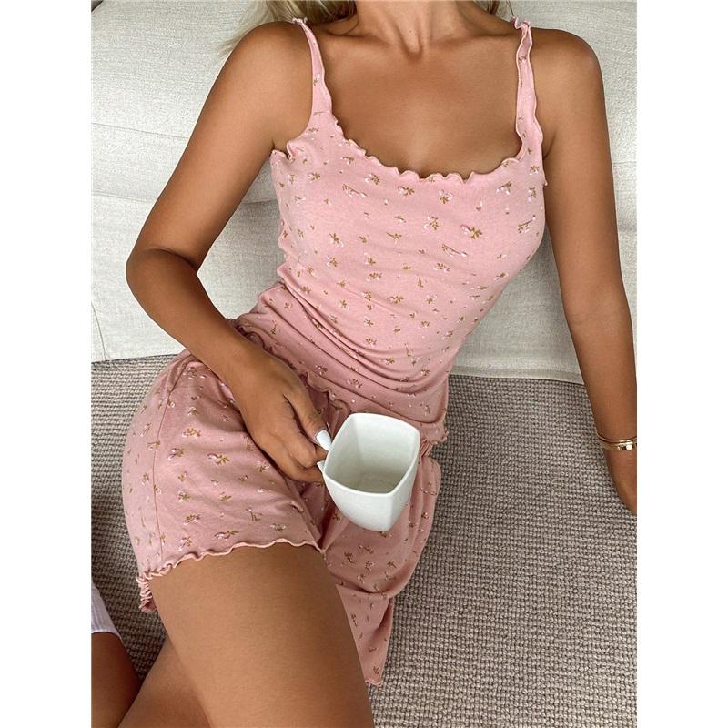 Damen Schlafanzug Floralprint Trägertop Shorts Nachtwäsche Lässiges Hausoutfit Set Mit Taschen Bequeme Nachtwäsche Zur Entspannung Und Zum Schlafen