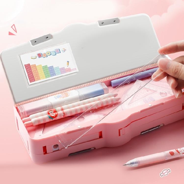 Novelty Pencil Box with Safety Scissors Sharpener Timetable Finger Wrap Tape Clear Ruler Eraser for Children Boy Girl