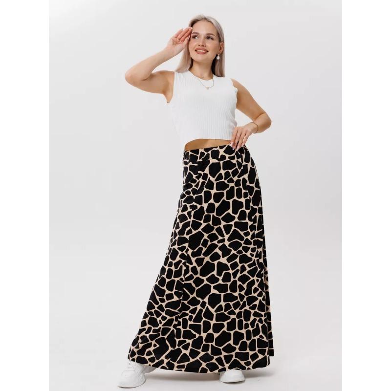 Women's Printed Midi Skirt, Elastic High Waist Flowy A-Line Skirt