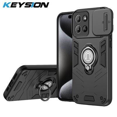 KEYSION Shockproof Armor Case for Motorola MOTO G15 Soft Silicone+PC Slide Camera Protection Ring Stand Phone Cover for MOTO G15