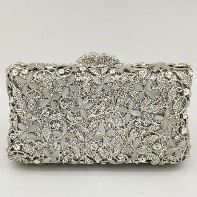 Boutique De FGG Women Green Crystal Evening Clutch Purse Flower Minaudiere Bags Hardcase Party Rhinestone Clutch Wedding Handbag Mini Clutch