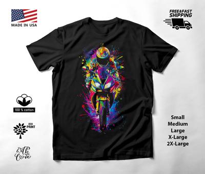 Motorcycle Rider Neon Graphic T-Shirt Black Unisex S-2XL