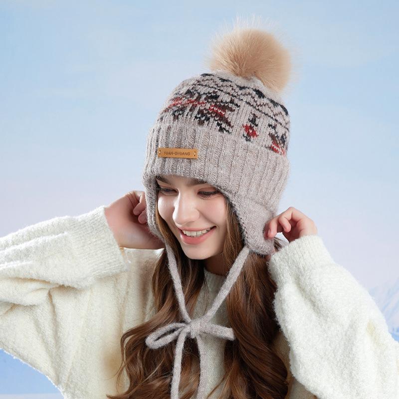 Winter Outdoor Cold and Warm Ear Protection Big Head Circumference Knitted Wool Hat Women
