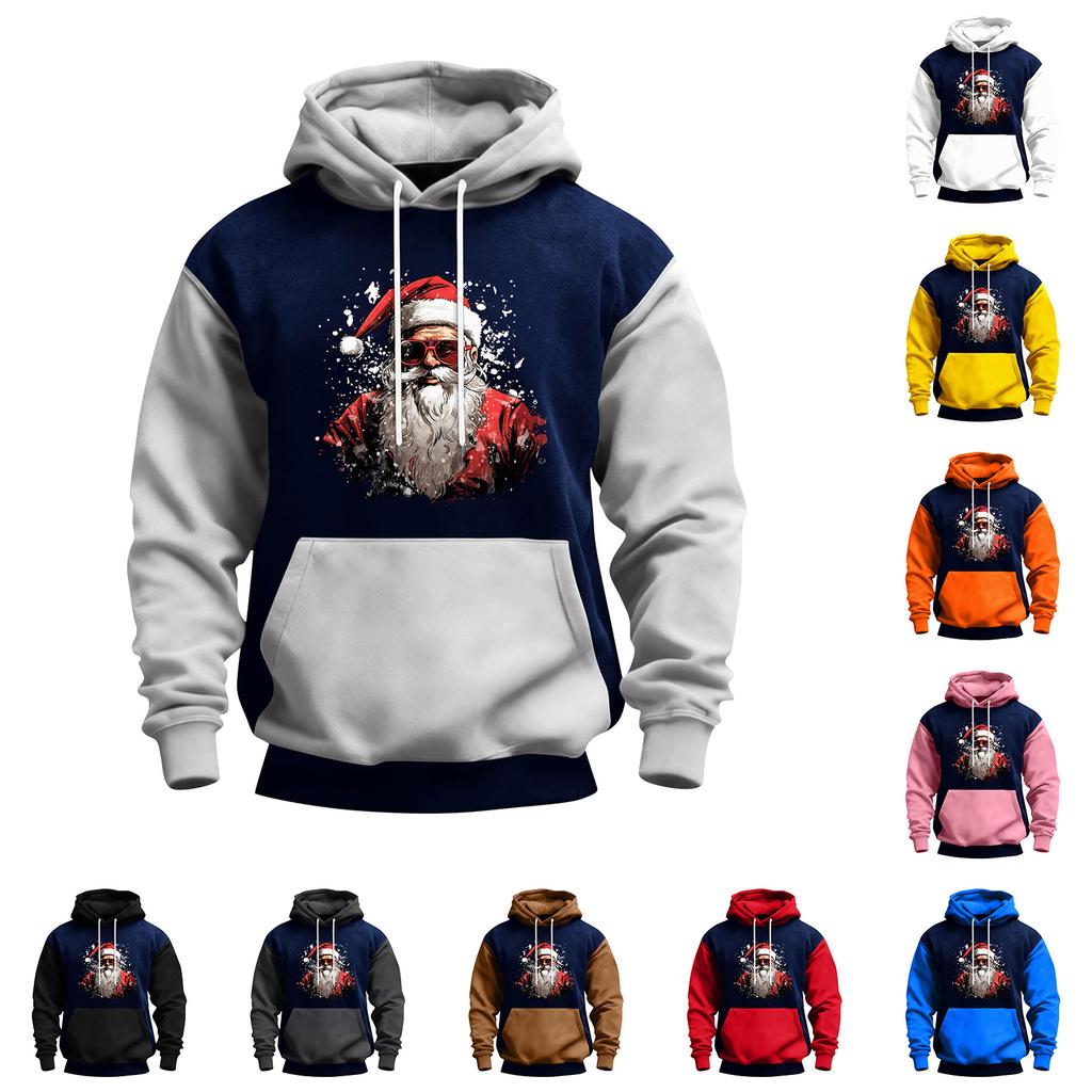 Men's Christmas Print Color Block Hooded Casual Sports Comfort Sweatshirt