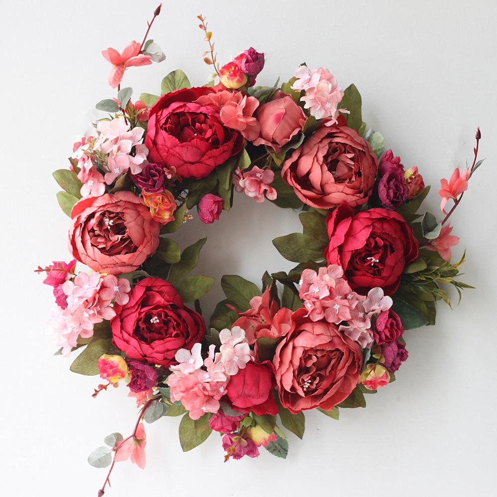 Artificial Peony Wreath Garland Rattan Home Decor Wedding Wreath Flower Home Door Decoration Wedding Centerpieces for Tables