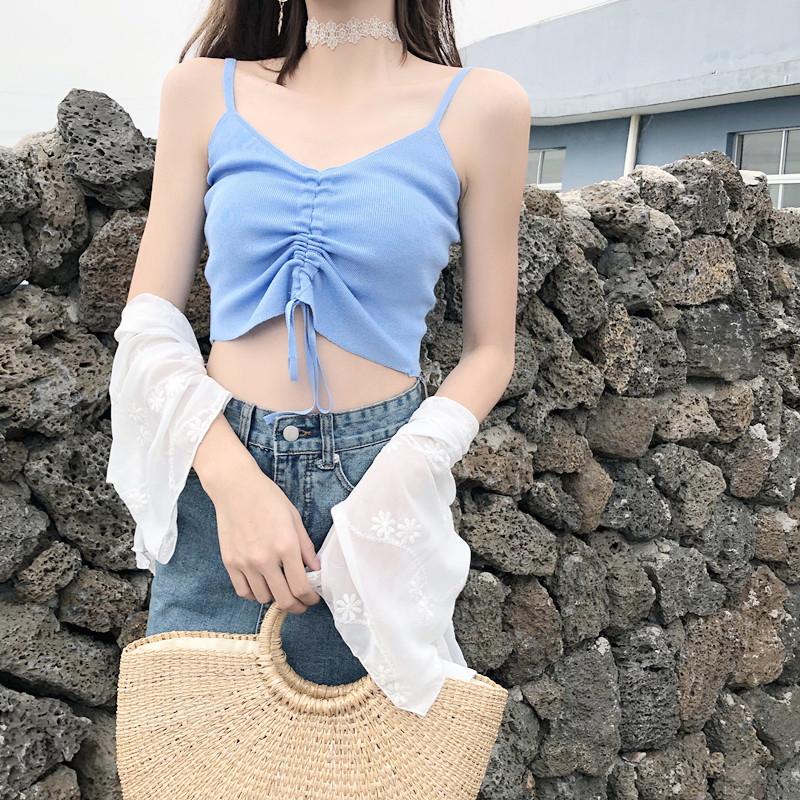 FINETOO Trendy Drawstring Camisoles Women Candy Color Sleeveless Tops Comfortable Tanks Ladies Soft Top Streetwear Camisole 2022