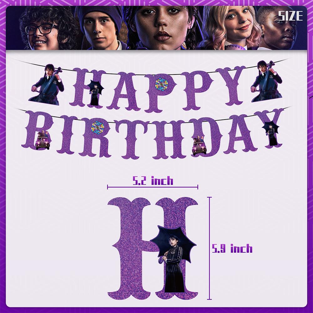 15pcs Wednesday Addams Party Supplies Including Banners and CakeToppers