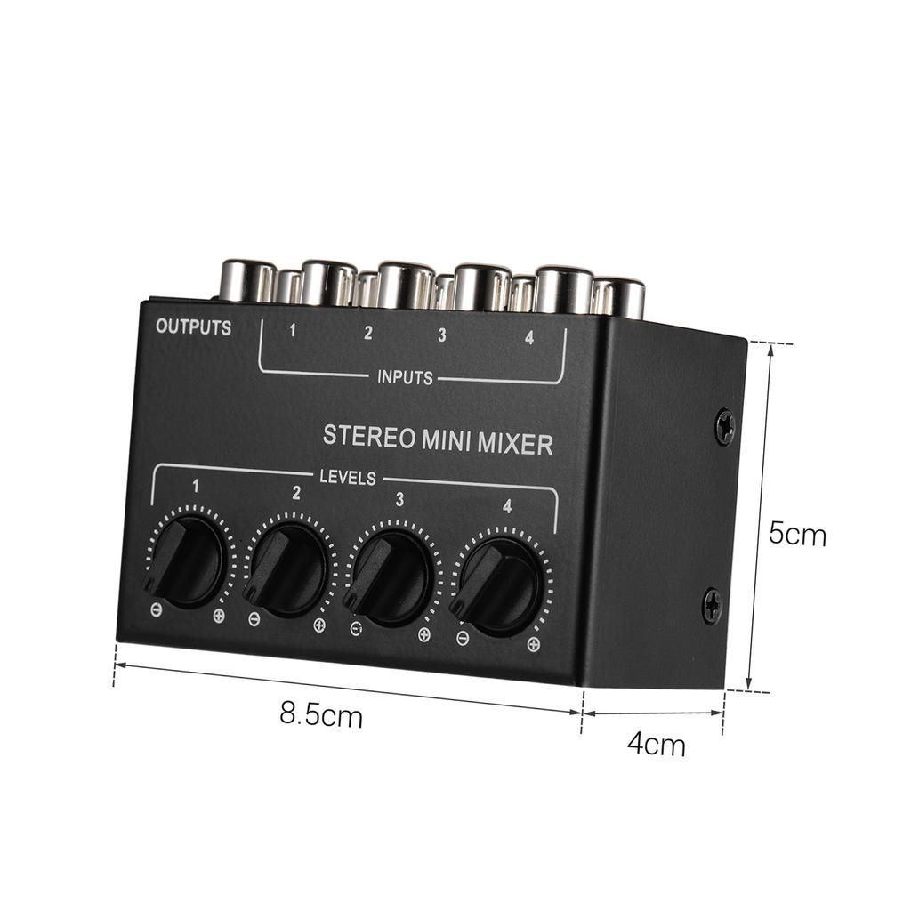 Mini Stereo Audio Mixer with 4 Channel RCA Inputs Separate Volume Controls Full Metal Shell