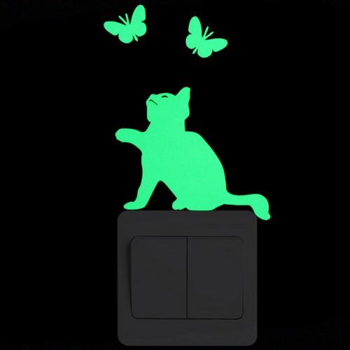 Luminous Cartoon Switch Sticker Glow in the Dark Cat Sticker Fluorescent Fairy Moon Stars Sticker Kid Room Decoration Home Decor