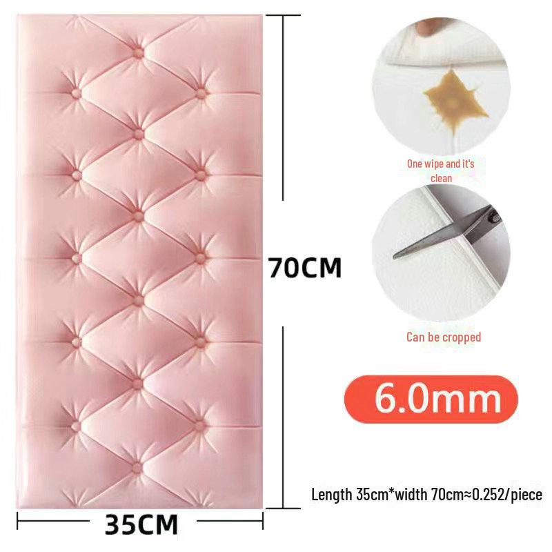 

3D самоклеящиеся водонепроницаемые настенные наклейки: Мягкий татами с защитой от столкновений и обрастания для детской комнаты или спальни. розовый
