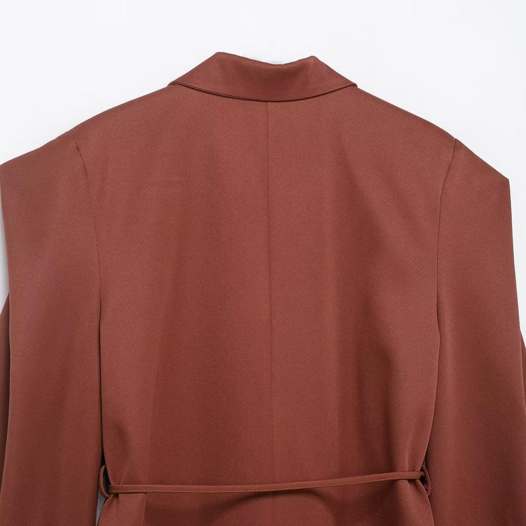 2026 Spring New Product European and American Cross-border Women's Clothing Street Fashion Casual Lace-up Wide Shoulder Blazer W03 7059