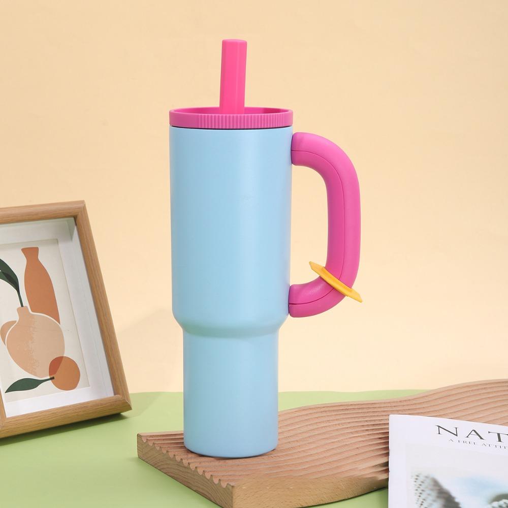 New Dopamine Vacuum Straw Cups Double-layer Large Capacity Straw Insulated Ice Cup Stainless Steel Portable Insulated Cup