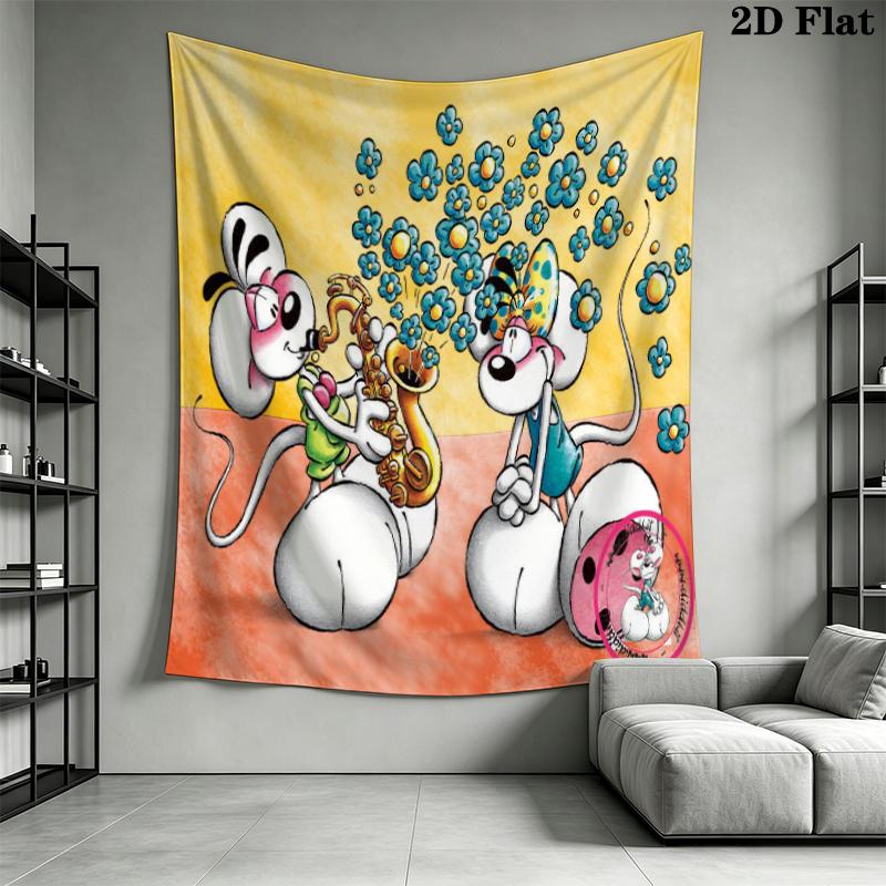 Diddl Wall Tapestry Aesthetic Wall Hanging Printed Fabric Blanket Decorative Tapestries for Bedroom Living Room Home Decor