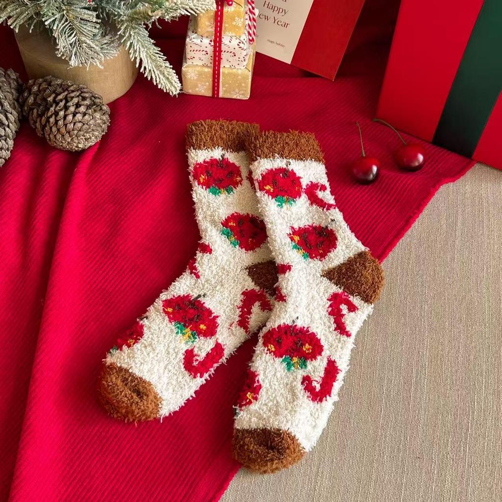 Damen Flauschige Cartoon Plüsch Weihnachtsstrümpfe - Warmer Korallenfleece, Nicht fusselnd, Gemütliche Schlaf-Boden-Socken