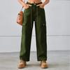 Women's Adjustable Drawstring Washed Denim Workwear Trousers
