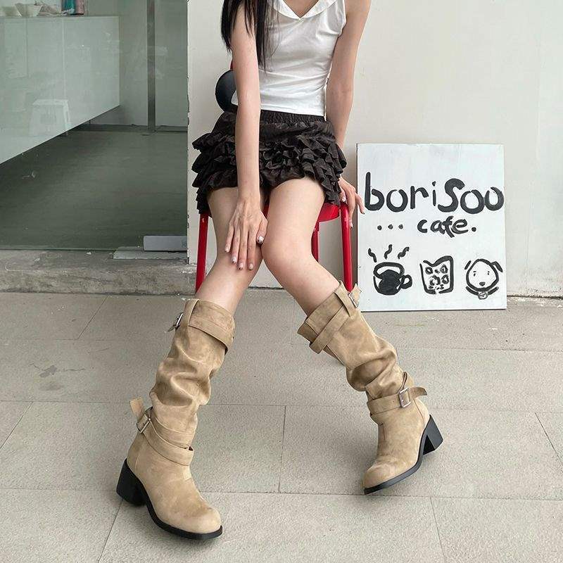 Herbst mit Stiefelstiefeln Damen Plateau Mittelschaft Braune Plüschstiefel Maillard Stiefel