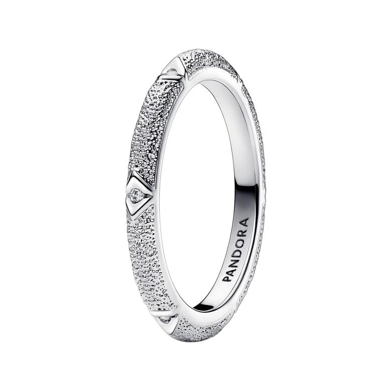 Pandora Textured Pattern Triangle Pierced Gemstone Silver Ring Women ring 193322C01 Box,50