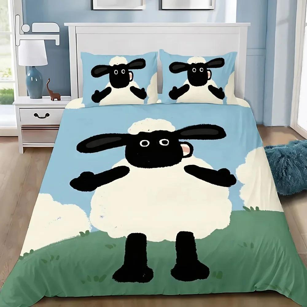 Exquisite 3D Sheep S-Shaun Cartoon Print Bedding Set Duvet Cover and Pillowcase, Bedroom Decoration, Gift for Girls and Boys 135x200cm