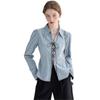 Women's Spring New Design Tie Long Sleeve Split Waisted Denim Shirt Top