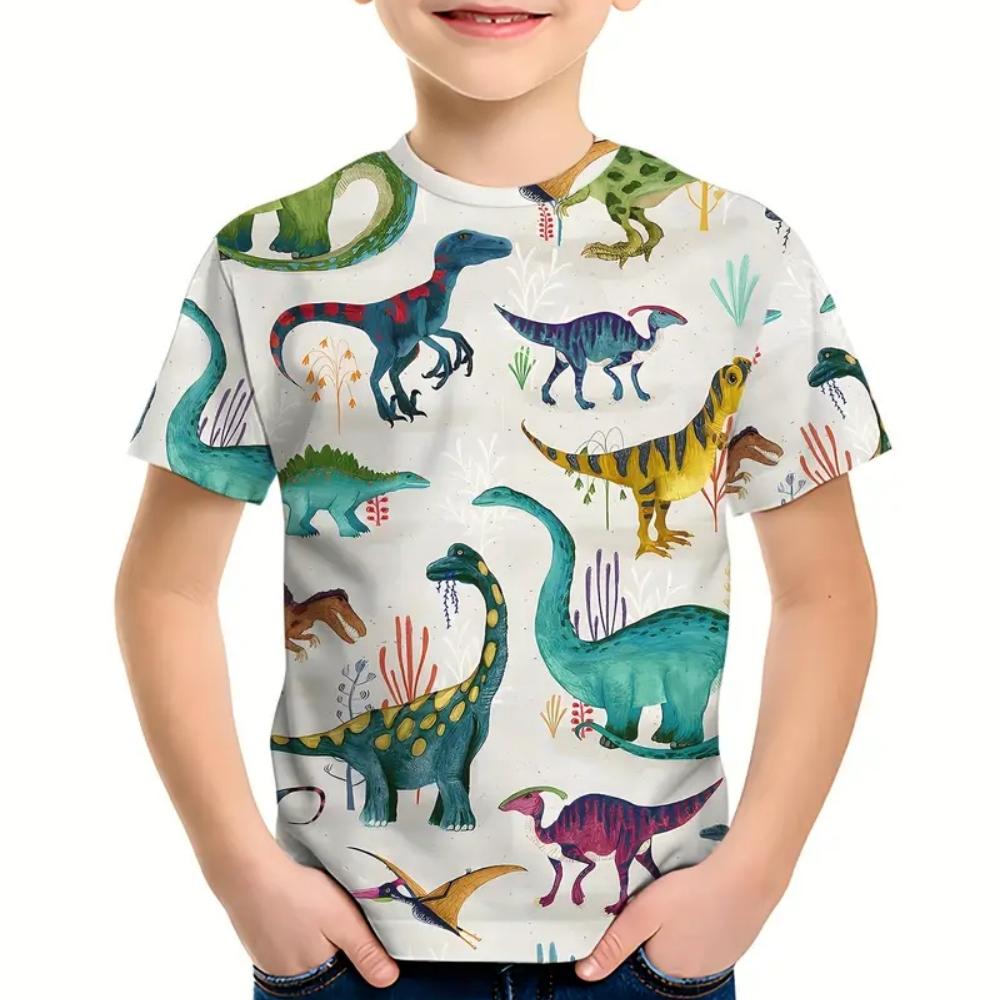 Children's clothing cartoon dinosaur 3D printing pattern children's men's and women's clothing boys' outdoor game T-shirt
