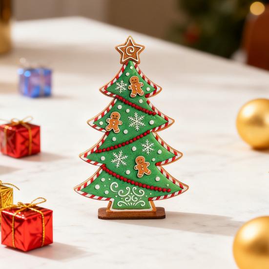 Christmas Tree Decor Candy Colors Gingerbread Man Design Wood Tabletop Decoration Wall Fireplace Shelf Ornament Gift