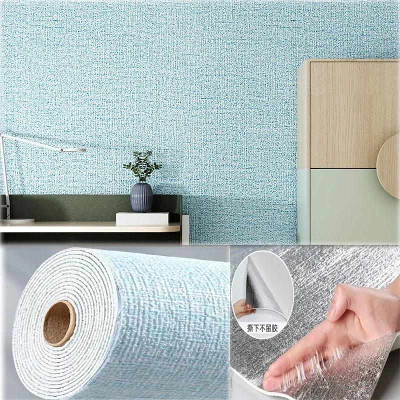 3D Self-Adhesive Linen Wallpaper Continuous Waterproof Wall Stickers Living Room Bedroom Kitchen Cabinet Waterproof Wall Sticker
