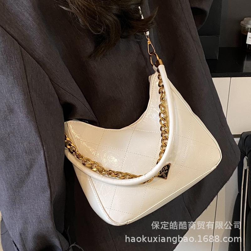 Korean Simple Casual Bag Women's 2025 New Fashion Diamond Bucket Bag High-end Niche Shoulder Armpit Bag