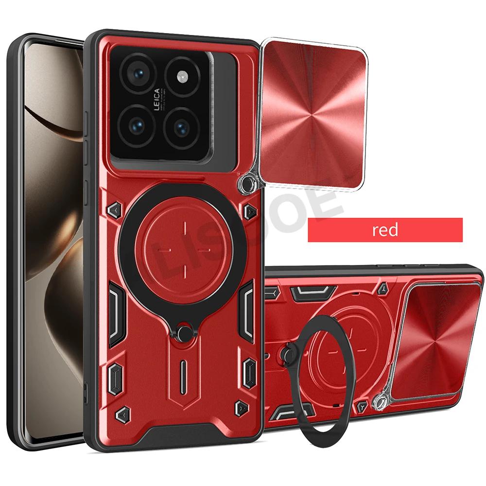 Slide Camera Funda for Xiaomi 14T Pro Case Armor Slide Lens Magnetic Ring Stand Phone Cover for Xiaomi Mi 14T Capa