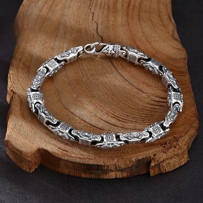 Factory Price S925 Sterling Silver Fashionable Vajra Bracelet Punk Retro Three-Dimensional Square Grand Men's Jewelry Creativity