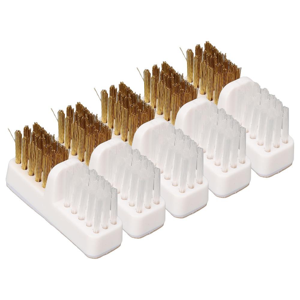 5pcs Plastic Handle Nail Drill Bit Cleaner Copper Wire Nail Drill Bit Cleaning Brush  For Salon Use