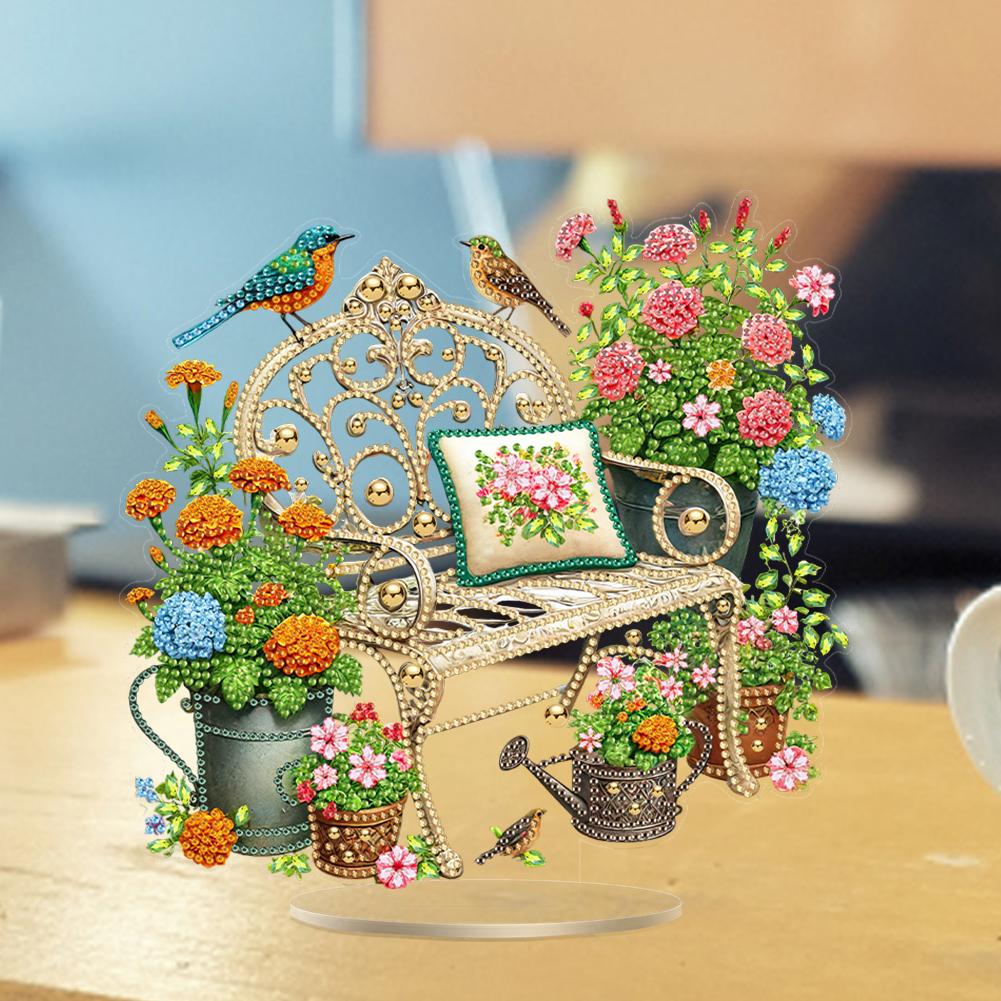 Acrylic 2D/Flat Flower DIY Table Top Diamond Painting Ornament Kits 5D DIY Diamond Art Tabletop Decorations for Adults Beginner