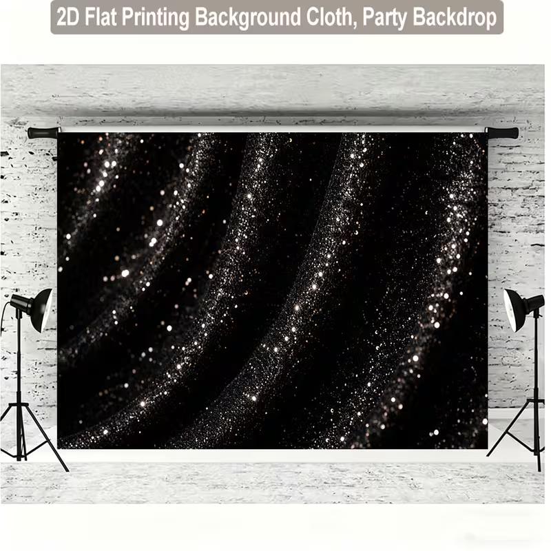 2D Black Glitter Curtain Backdrop for Wedding, Prom & Formal Event Photography