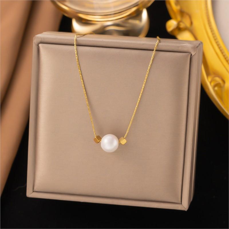 Stainless Steel Imitation Pearl Pendant Necklace For Women Niche All-Match Jewelry Accessory