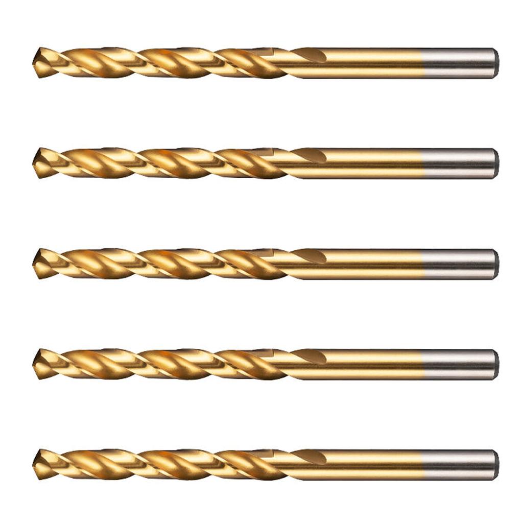 5Piece Titanium Coated Twist Drill Bit Set For Metal Steel Iron Aluminum Alloy Drilling Tool Superior Wear Resistance