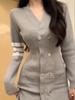 Japanese Retro Knitted Party Dresses Women V Neck Button Elegant Mini Sweater Dresses Sexy A Line Outfits New Autumn Winter 2024