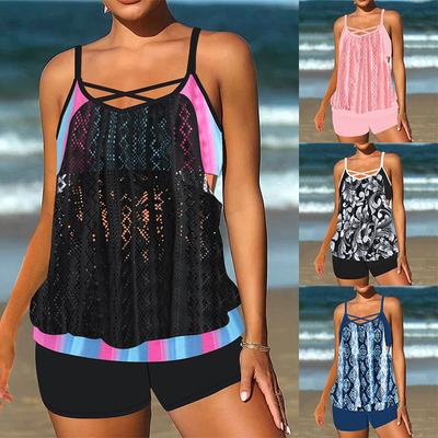 Costume da bagno bikini tankini con stampa in pizzo leggermente visibile allacciato alla caviglia da donna
