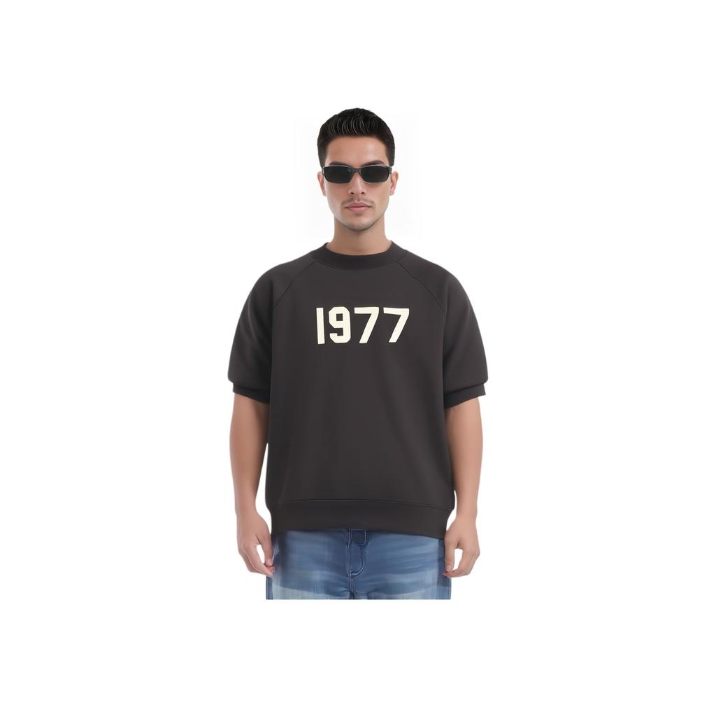 Fear of God Essentials 1977 Series SS22 Raglan Crewneck Short Sleeve Sweatshirt Men Sweatshirt Iron Black FOG-SS22-210
