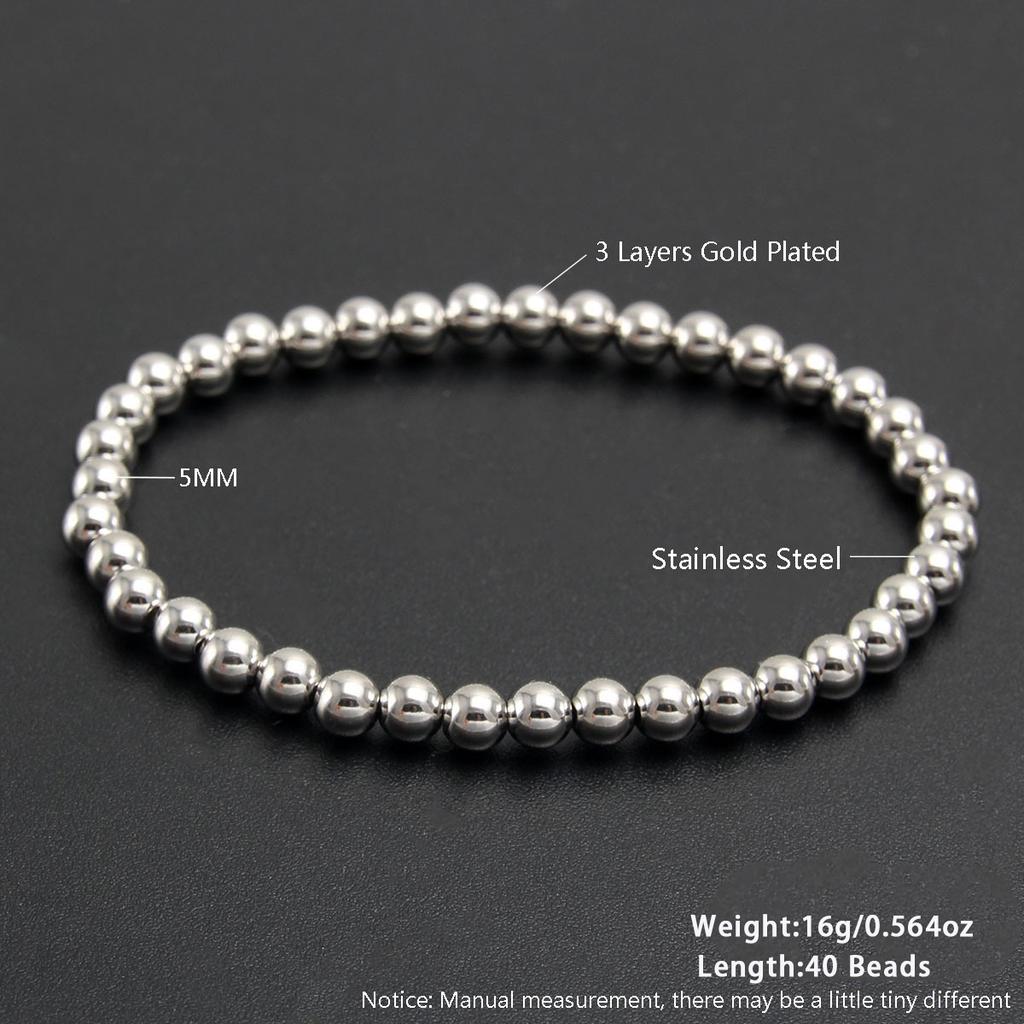 Steel Bead and Pearl Bracelet, 304 Stainless Steel Elastic String Bracelet