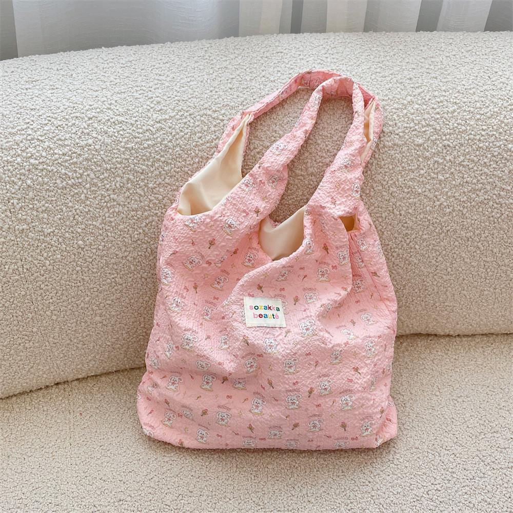 Cute Cartoon Bear Embossed Shoulder Bag For Students Stylish Versatile Tote Bag