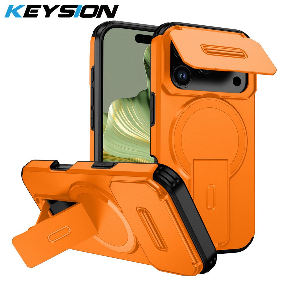 

KEYSION Протиударний магнітний чохол для iPhone 17 Pro 17 Pro Max Зсувний захист камери Підставка Бездротова зарядка Задня кришка телефону for iPhone 17 Pro помаранчевий