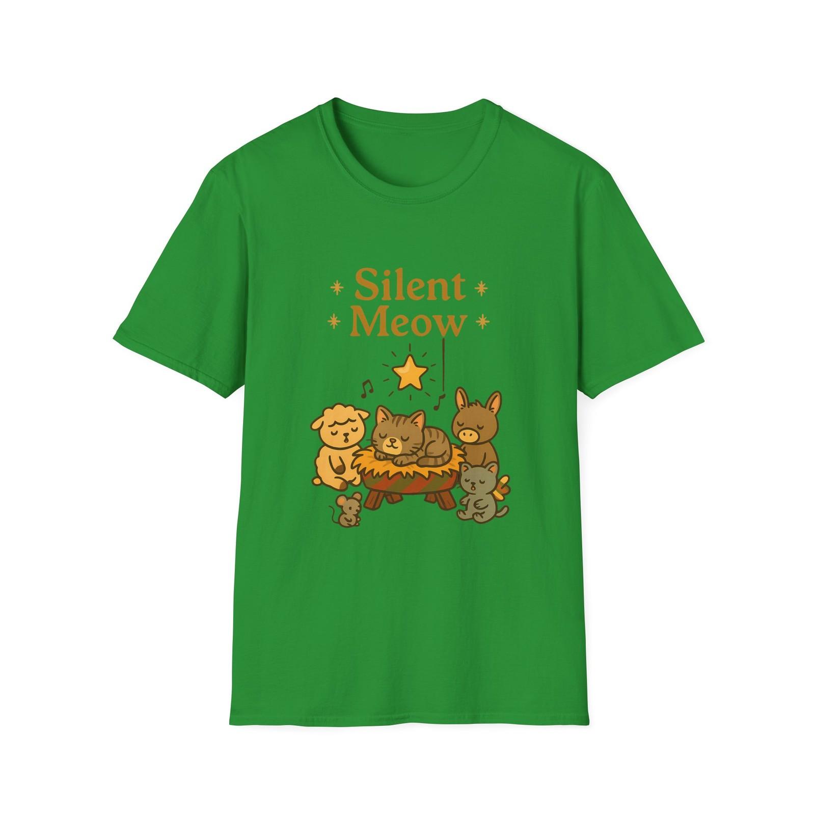 Unisex Softstyle T-Shirt Mens Womens Tees Top Silent Meow Funny Christmas Cat Nativity Holiday Tee XL