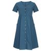 Women's Casual Loose V Neck Short Sleeve With Pockets Buttons Elegant  Swing Dresses