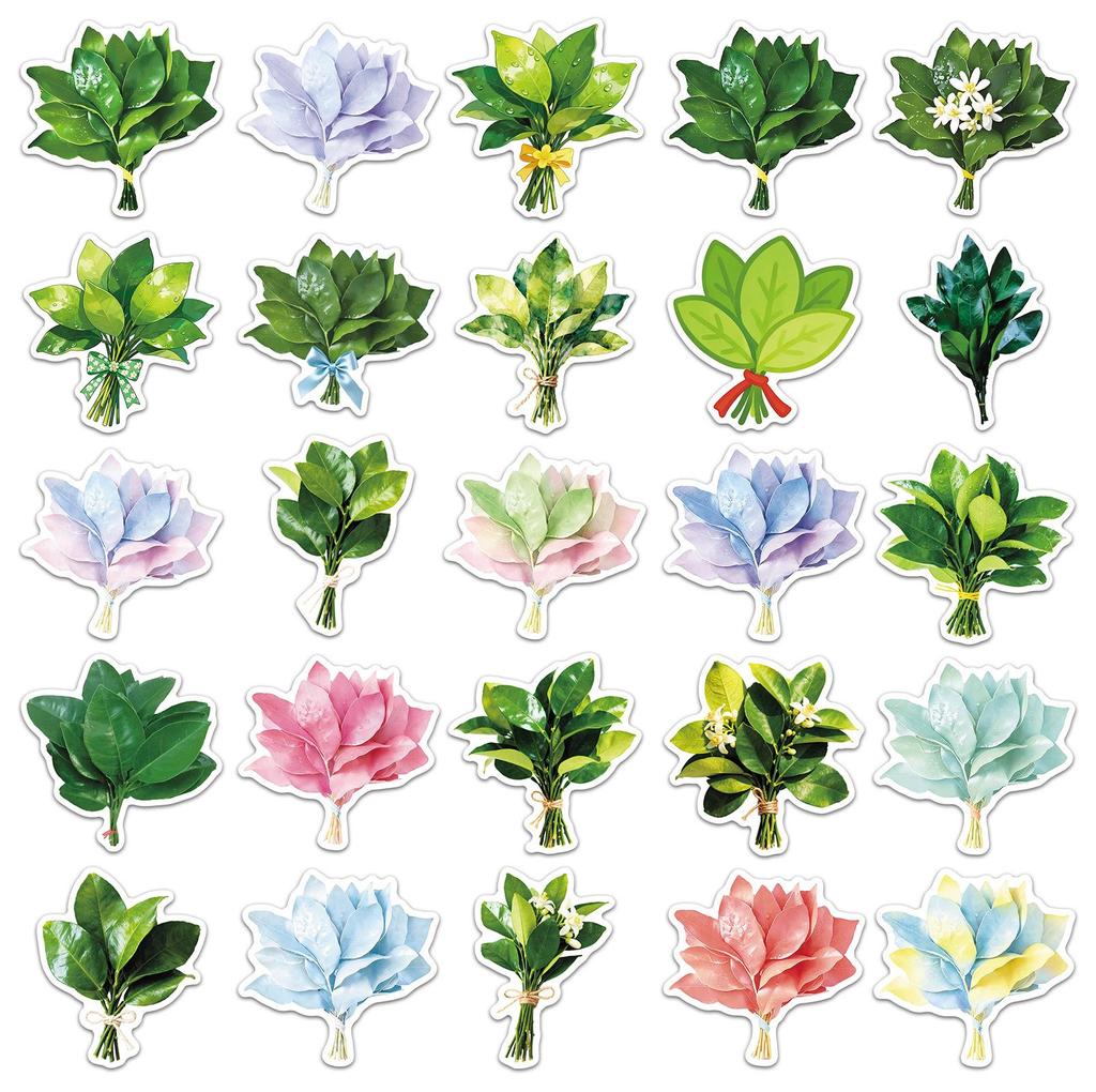 50 Pomelo Leaf Stickers: Waterproof Green Plant Designs for Car, Fridge, Thermos, and Journal Decoration
