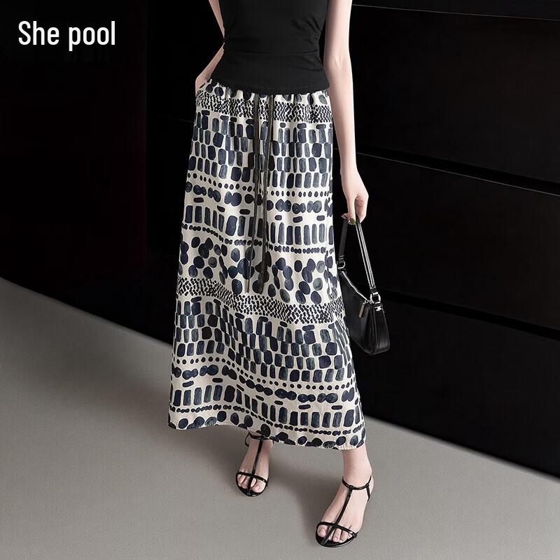 Chinese Aesthetic Printed A-Line Midi Skirt XL