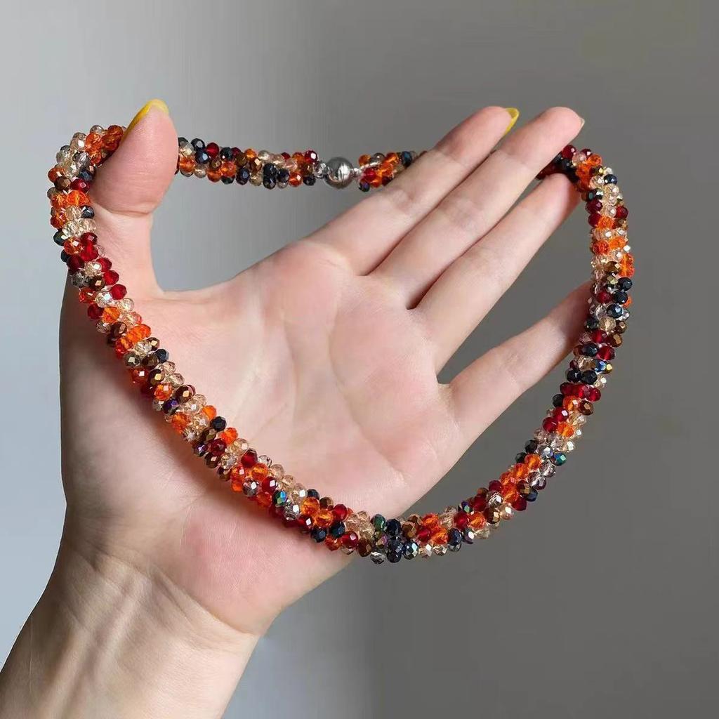 [Colorful Orange Light] Dopamine Color Crystal Beaded Necklace Female Personality Fashion Niche Design Sense Collarbone Chain