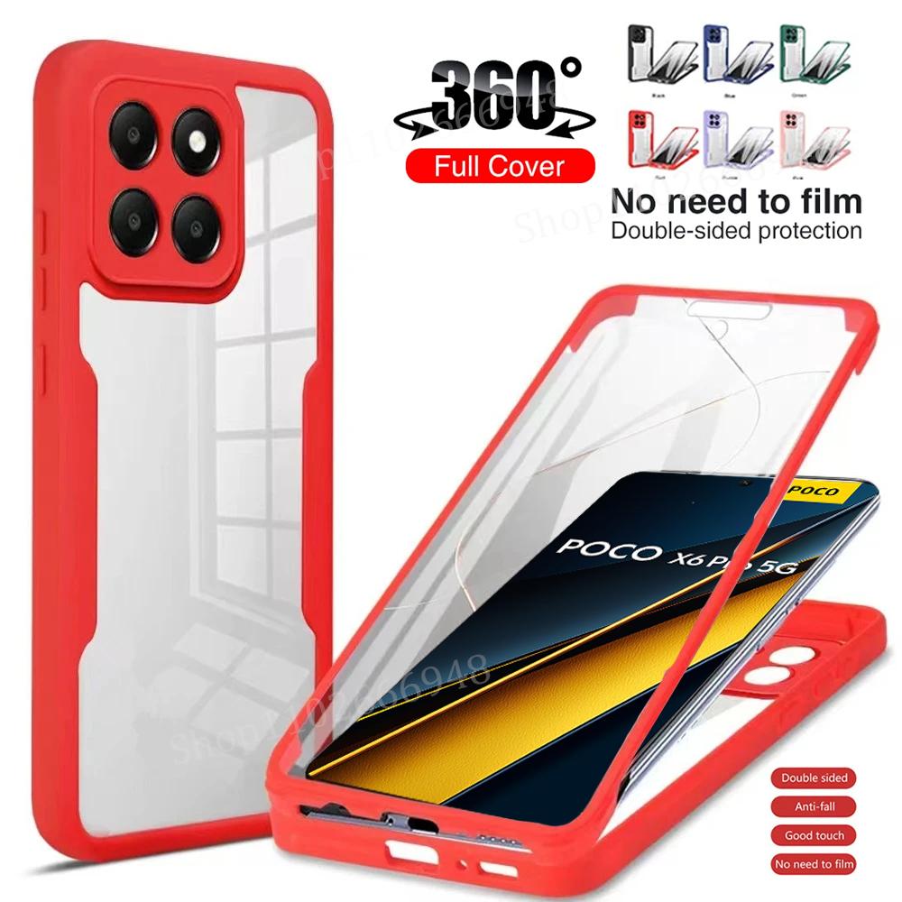 

Чехол для телефона с полной защитой 360 для POCO X6 X7 X5 X4 X3 Pro C65 Прозрачная защитная крышка для передней и задней панели для POCO F6 F5 M3 Pro 5G Задняя накладка For POCO X6 Pro 5G&For POCO красный