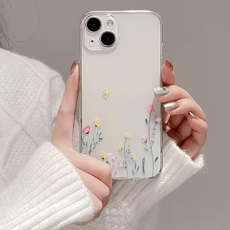 Ins Feng Shui Powder Flower for iPhone15 Apple 17promax Transparent Mobile Phone Case All-inclusive 16/14/13