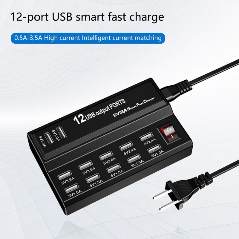 5V 2A 12-Port USB Charging Hubs Power Stations Mobile Phone Charging for Smartphone Tablets and More