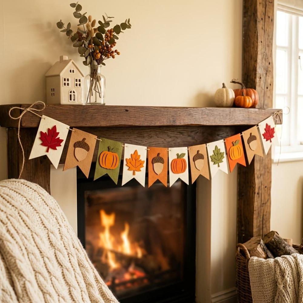 1PC Felt Autumn Banners Maple Leaf Pumpkin Acorn Flags DIY Thanksgiving Rustic Farmhouse Hanging Banners Party Home Decor Gift